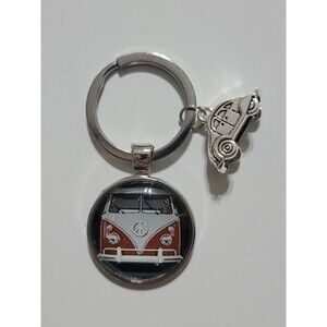 Volkswagen VAN SAMBA Vintage Hippie Peace Sign Bus Beetle Bug Keychain Red
